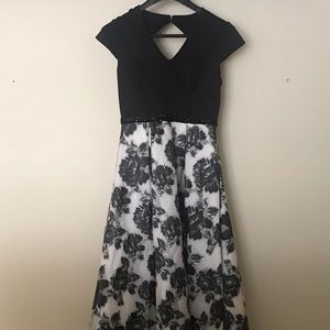 Black Bodice Floral Evening Gown